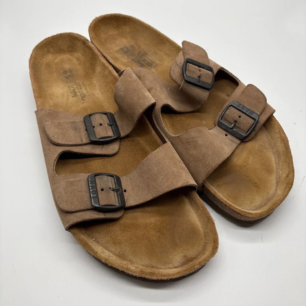 Naot Santa Barbara Mens Brown Suede Leather Double Buckle Slide Sandals 48 US 15